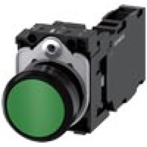 Pushbutton 22 mm round plastic green button 1 NO  1 NC