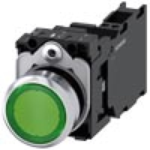 Pushbutton illuminated 22 mm round metal high gloss green 1 NO  1 NC