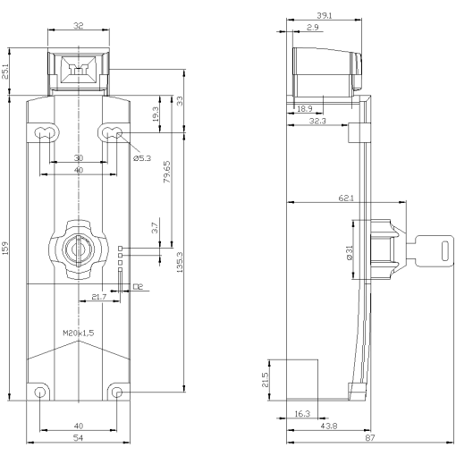Safety position switch with tumbler locking force 1300 N