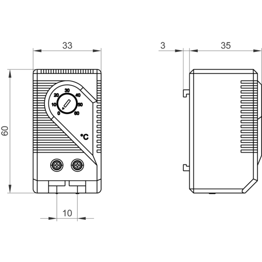 Small thermostats KTS 011 NO contact 0 to  60C ULapproved ULapproved