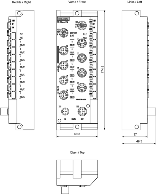 SIMATIC ET 200eco PN 8AI RTDTC 8x M12