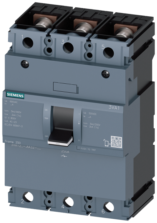 Switch disconnector 3VA1 IEC frame 250 3pole SD100 In250 A without overloa