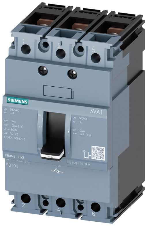 Switch disconnector 3VA1 IEC frame 160 3pole SD100 In63 A without overload