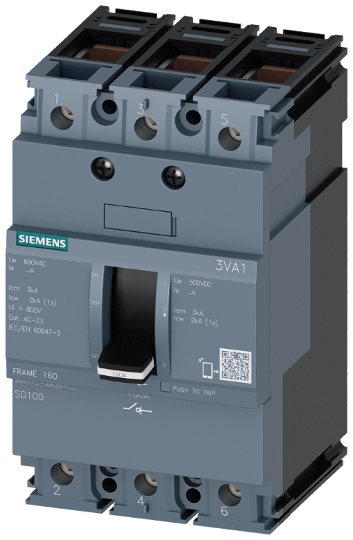 Switch disconnector 3VA1 IEC frame 160 3pole SD100 In100 A without overloa