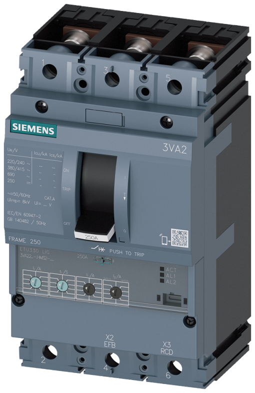 circuit breaker 3VA2 IEC frame 250 breaking capacity class C Icu110kA  415V