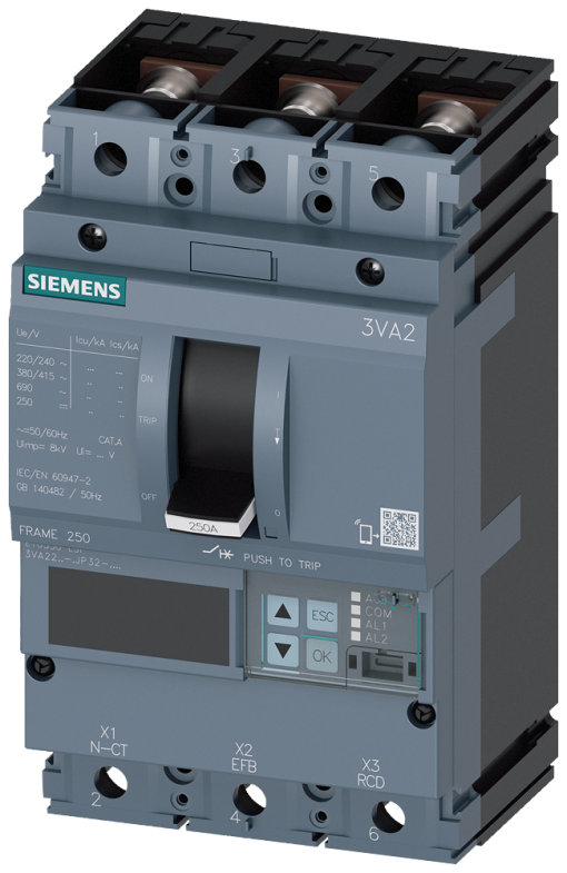 circuit breaker 3VA2 IEC frame 250 breaking capacity class C Icu110kA  415V