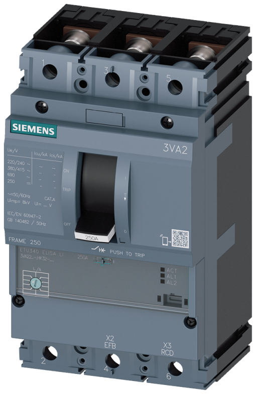circuit breaker 3VA2 IEC frame 250 breaking capacity class L Icu150kA  415V