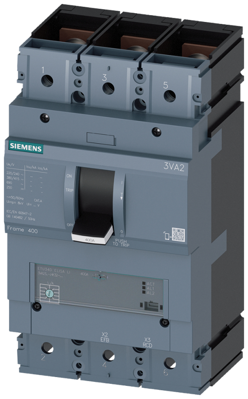 circuit breaker 3VA2 IEC frame 400 breaking capacity class H Icu85kA  415V 