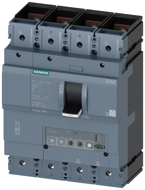 circuit breaker 3VA2 IEC frame 630 breaking capacity class M Icu55kA  415V 