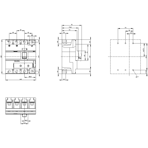 Circuit breaker 3VA1 IEC frame 250 breaking capacity class H Icu70kA  415V