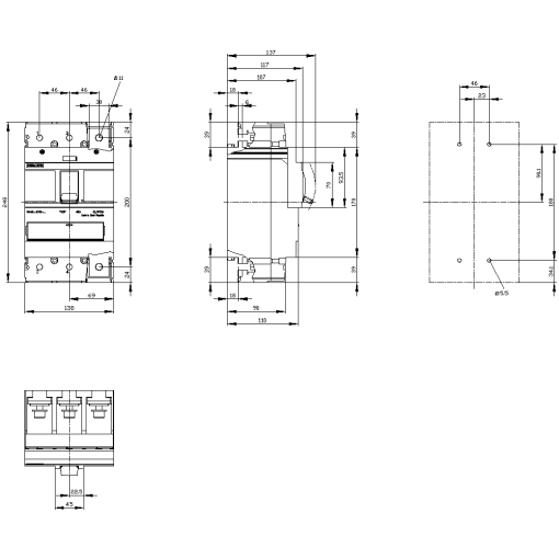 Circuit breaker 3VA1 IEC frame 400 breaking capacity class M Icu55kA  415V