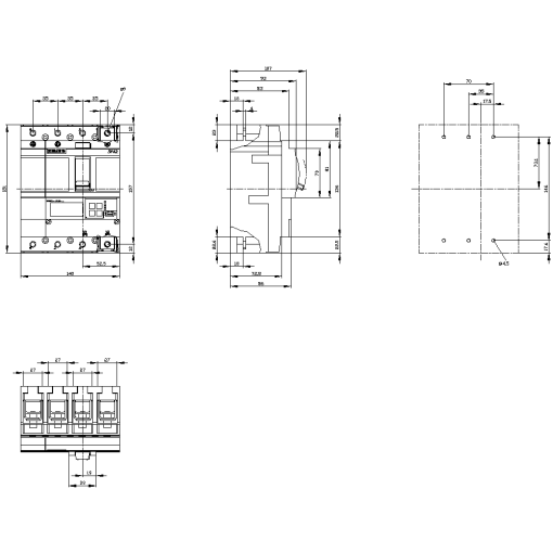 circuit breaker 3VA2 IEC frame 100 breaking capacity class M Icu55kA  415V 