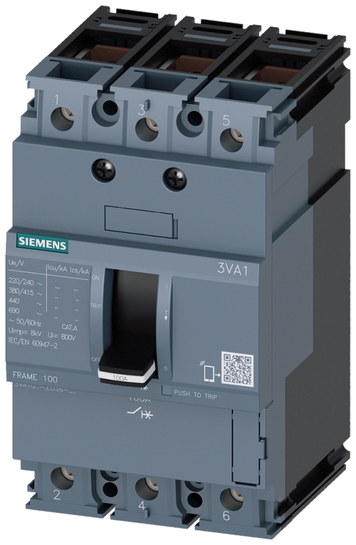 Circuit breaker 3VA1 IEC frame 100 breaking capacity class B Icu16kA  415V