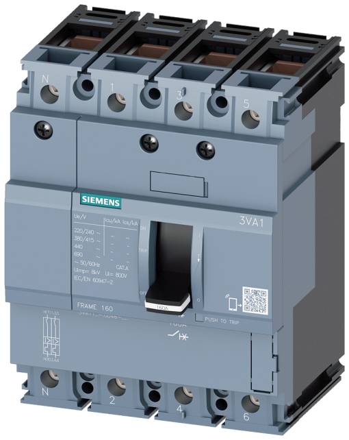 Circuit breaker 3VA1 IEC frame 160 breaking capacity class H Icu70kA  415V