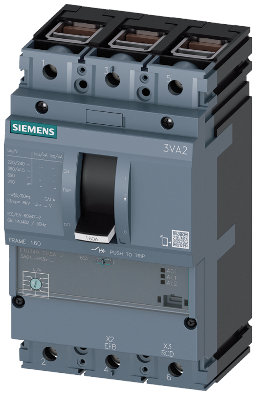 circuit breaker 3VA2 IEC frame 160 breaking capacity class C Icu110kA  415V