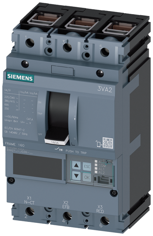 circuit breaker 3VA2 IEC frame 160 breaking capacity class H Icu85kA  415V 
