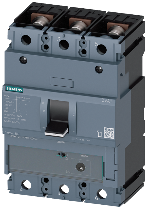 Circuit breaker 3VA1 IEC frame 250 breaking capacity class M Icu55kA  415V