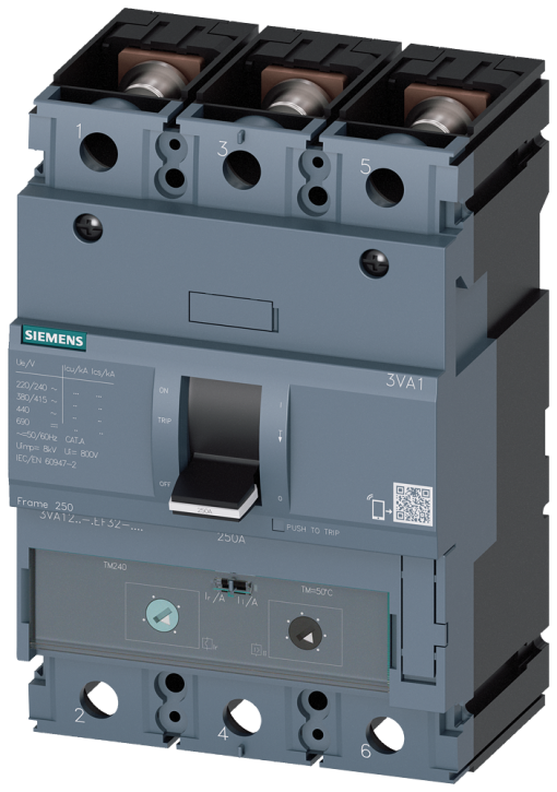 Circuit breaker 3VA1 IEC frame 250 breaking capacity class M Icu55kA  415V