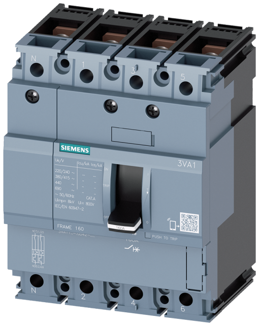 Circuit breaker 3VA1 IEC frame 160 breaking capacity class H Icu70kA  415V