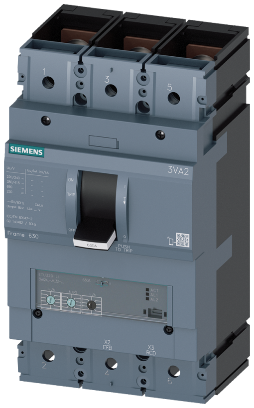 circuit breaker 3VA2 IEC frame 630 breaking capacity class H Icu85kA  415V 