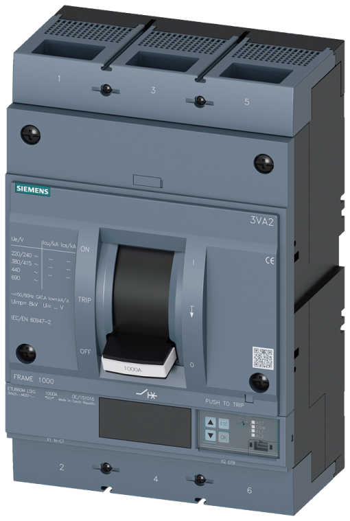 circuit breaker 3VA2 IEC frame 1000 breaking capacity class C Icu110kA  415