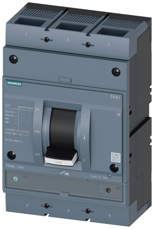 Circuit breaker 3VA1 IEC frame 1000 breaking capacity class M Icu55kA  415V
