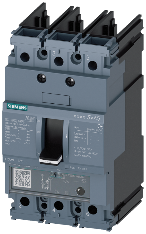 Circuit breaker 3VA5 UL frame 125 breaking capacity class H 65 kA  480 V 3pole