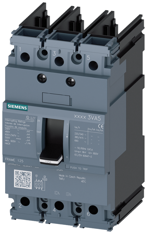 Circuit breaker 3VA5 UL frame 125 breaking capacity class H 65 kA  480 V 3pole