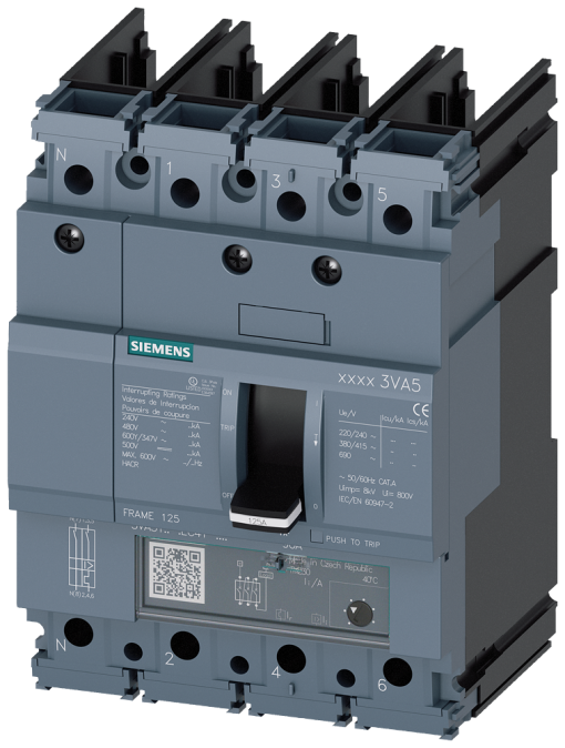 Circuit breaker 3VA5 UL frame 125 breaking capacity class H 65 kA  480 V 4pole