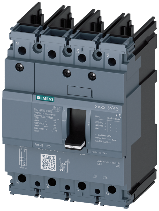 Circuit breaker 3VA5 UL frame 125 breaking capacity class M 35 kA  480 V 4pole