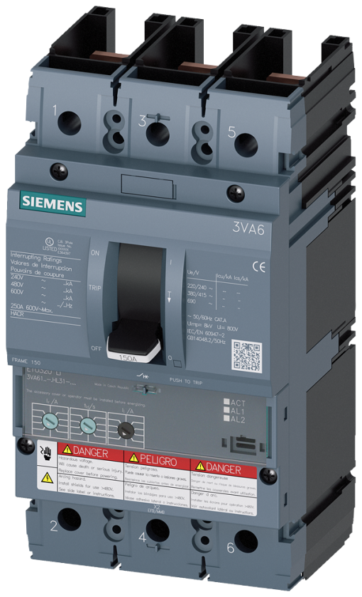 Circuit breaker 3VA6 UL frame 150 breaking capacity class H 65kA  480V 3pole