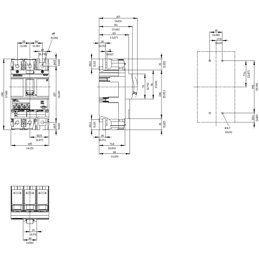 Circuit breaker 3VA6 UL frame 150 breaking capacity class M 35kA  480V 3pole