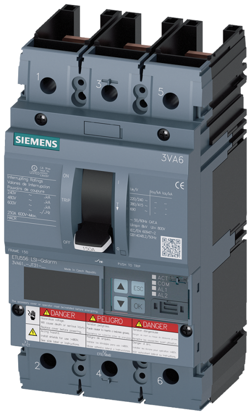 Circuit breaker 3VA6 UL frame 150 breaking capacity class M 35kA  480V 3pole