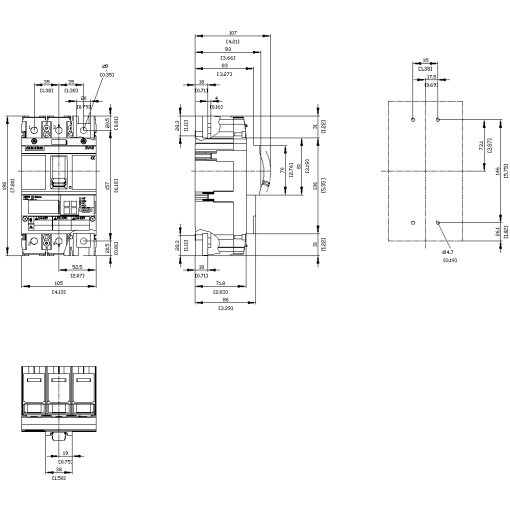 Circuit breaker 3VA6 UL frame 150 breaking capacity class M 35kA  480V 3pole