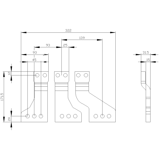 Front broadened main terminal pieces for mounting on front