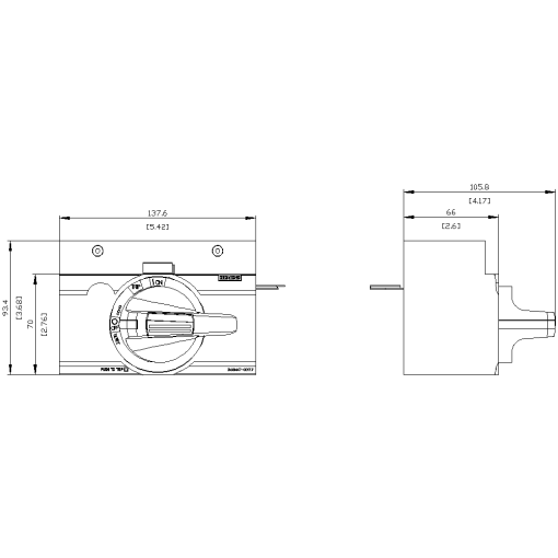 Front mounted rotary operator EMERG. OFF IEC IP3040 24V DC illumination kit ...