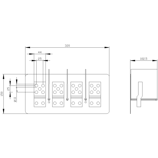 Front broadened main terminal pieces for mounting on front terminal