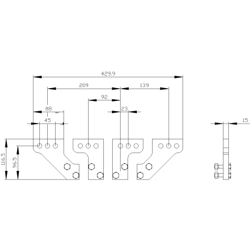 Front broadened main terminal pieces for mounting