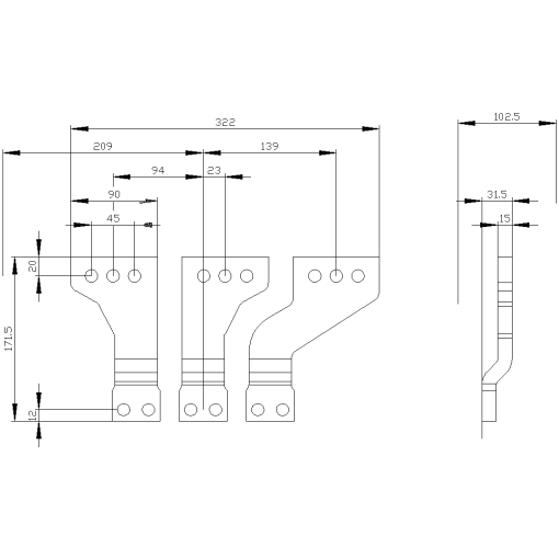 Front broadened main terminal pieces for mounting on front