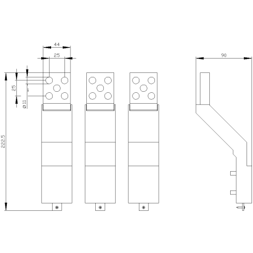 Front accessible main terminal pieces installed as alternative to hv