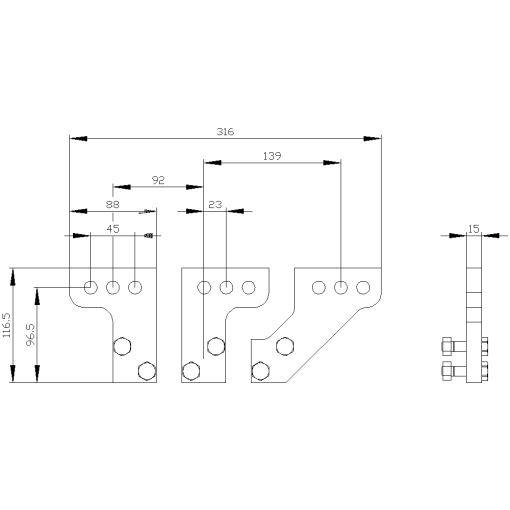 Front broadened main terminal pieces for mounting