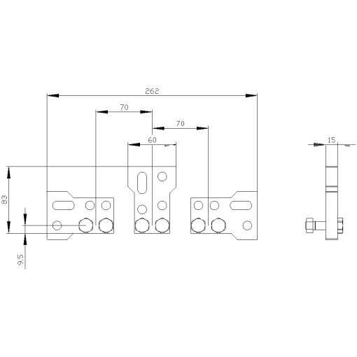 Rearside broadened main terminal pieces for mounting