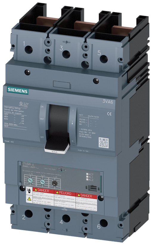 Circuit breaker 3VA6 UL frame 400 breaking capacity class E 200kA  480V