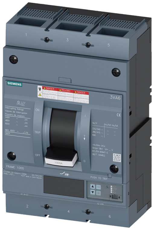 Circuit breaker 3VA6 UL frame 1000 breaking capacity class M 35kA  480V 3
