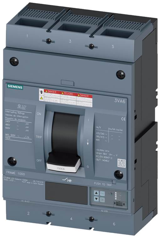 Circuit breaker 3VA6 UL frame 1000 breaking capacity class H 65kA  480V 3