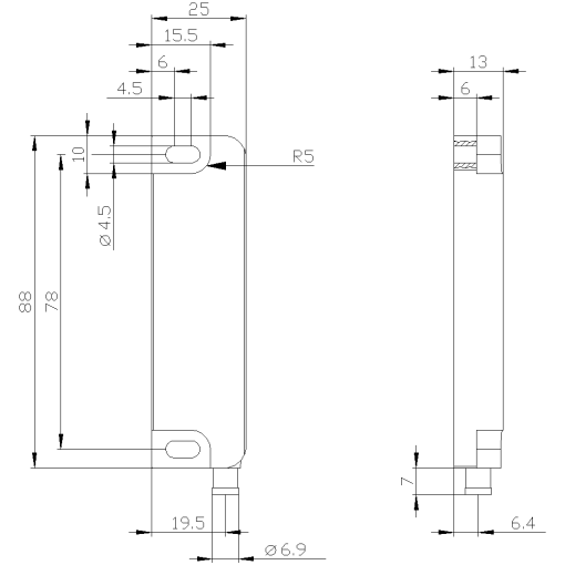 Magnetically operated switch contact block 25 x 88 mm for door hinge left co