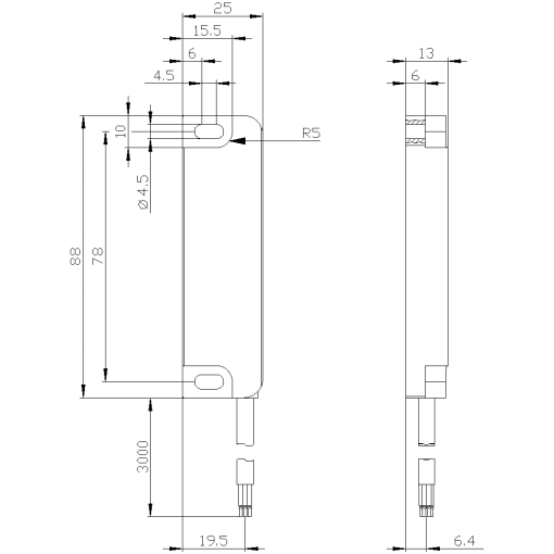 Magnetic switch contact block 25 x 88 mm for door hinge l safety contacts 2 NC