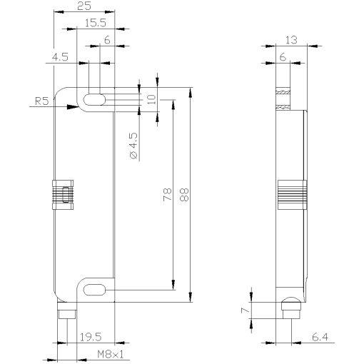 Magnetic switch contact block 25 x 88 mm for door hinge r safety contacts 2 NC