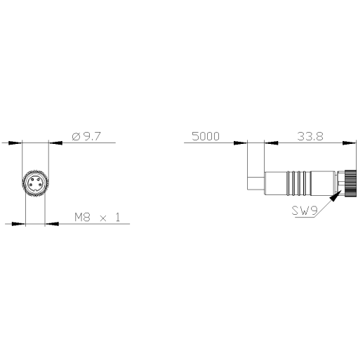 Coupling M8 with connection cable 5 m M8 connector 4pole for 3SE66