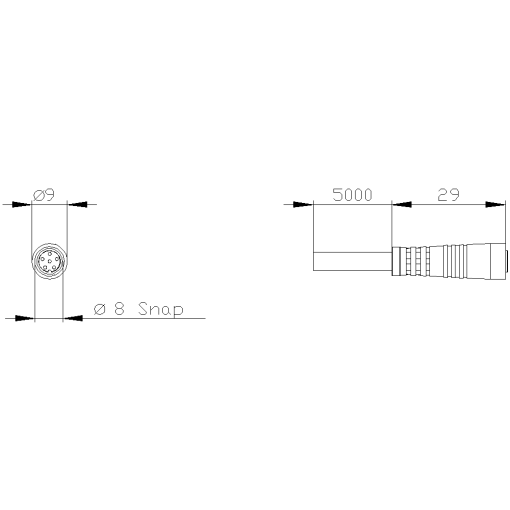 Coupling with connection cable 5 m with 8 mm latching connection connector 6